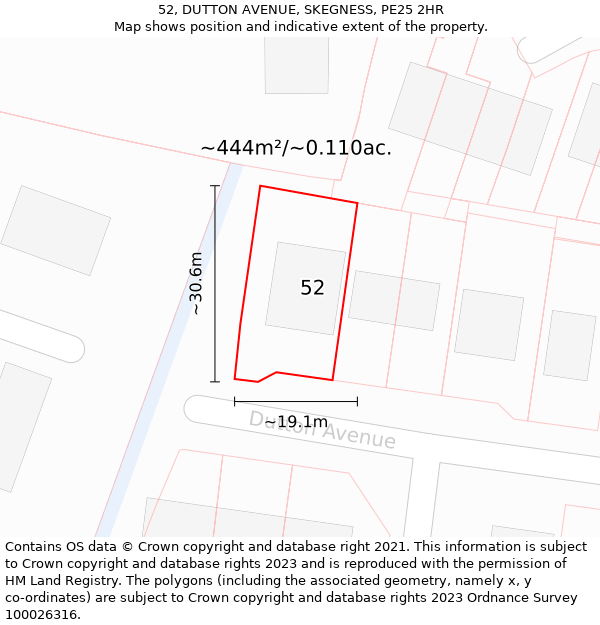 52, DUTTON AVENUE, SKEGNESS, PE25 2HR: Plot and title map