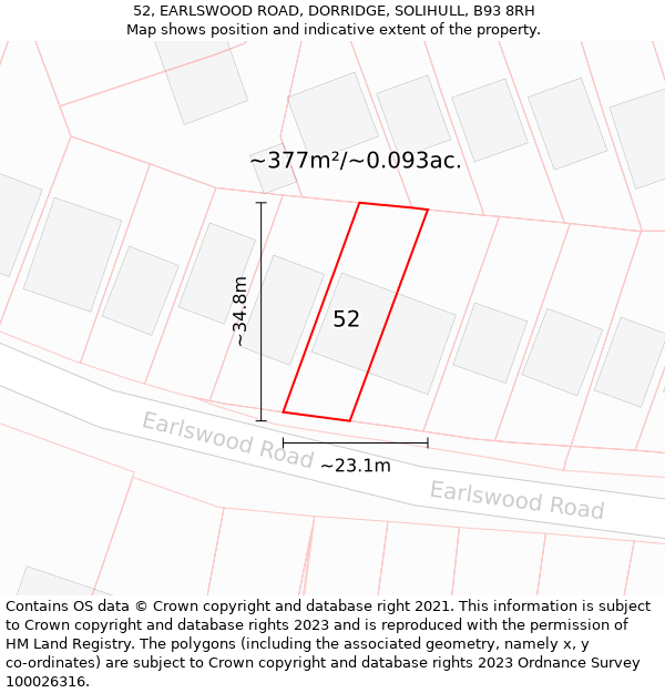 52, EARLSWOOD ROAD, DORRIDGE, SOLIHULL, B93 8RH: Plot and title map