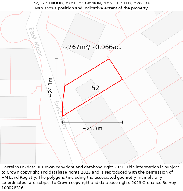 52, EASTMOOR, MOSLEY COMMON, MANCHESTER, M28 1YU: Plot and title map