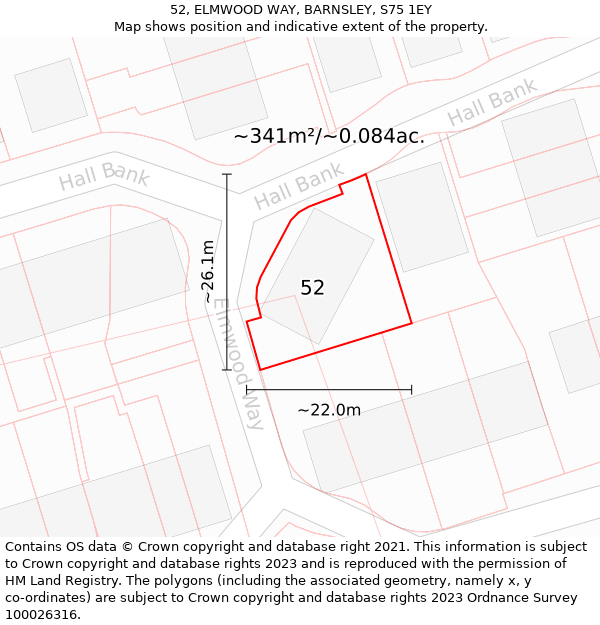 52, ELMWOOD WAY, BARNSLEY, S75 1EY: Plot and title map