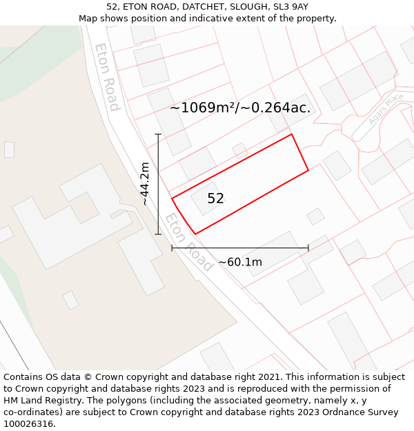 52, ETON ROAD, DATCHET, SLOUGH, SL3 9AY: Plot and title map