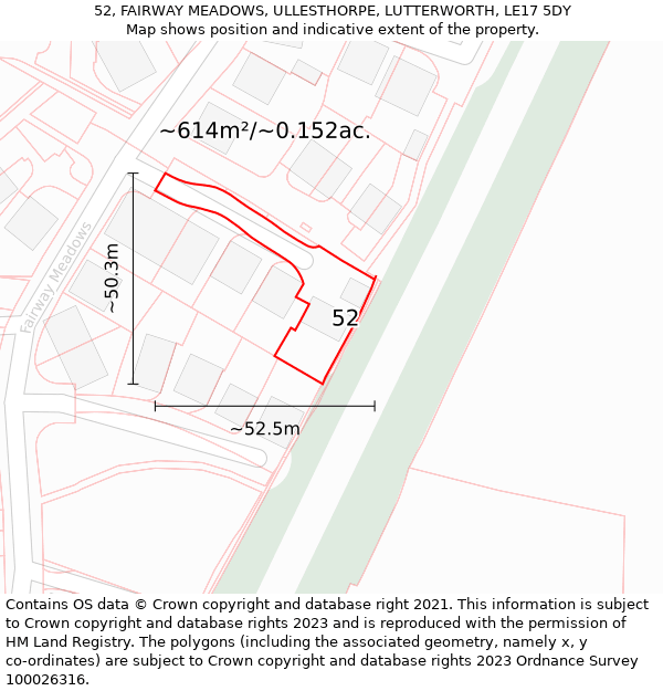 52, FAIRWAY MEADOWS, ULLESTHORPE, LUTTERWORTH, LE17 5DY: Plot and title map