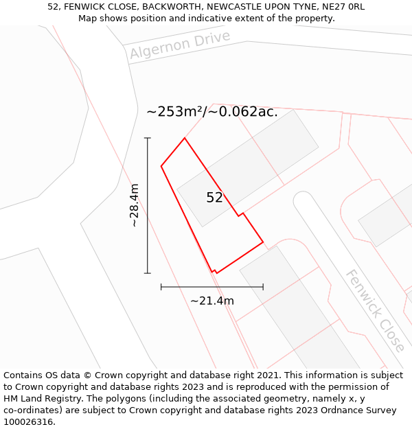 52, FENWICK CLOSE, BACKWORTH, NEWCASTLE UPON TYNE, NE27 0RL: Plot and title map