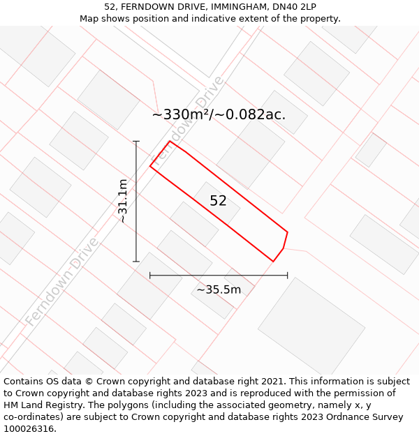 52, FERNDOWN DRIVE, IMMINGHAM, DN40 2LP: Plot and title map