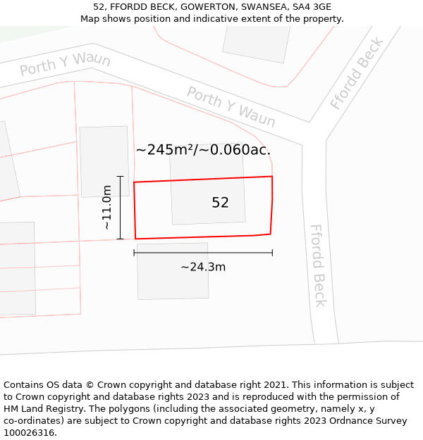 52, FFORDD BECK, GOWERTON, SWANSEA, SA4 3GE: Plot and title map