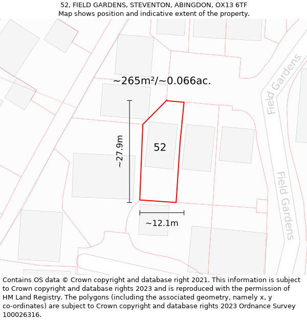 52, FIELD GARDENS, STEVENTON, ABINGDON, OX13 6TF: Plot and title map