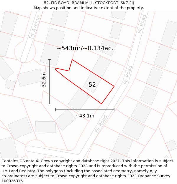 52, FIR ROAD, BRAMHALL, STOCKPORT, SK7 2JJ: Plot and title map