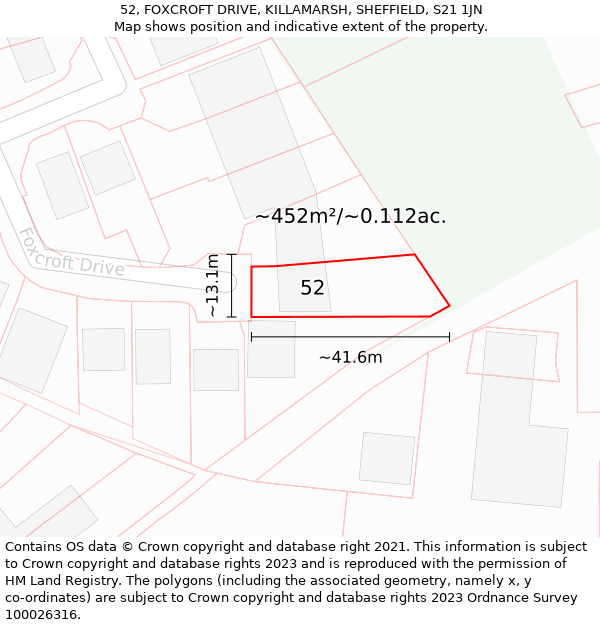 52, FOXCROFT DRIVE, KILLAMARSH, SHEFFIELD, S21 1JN: Plot and title map