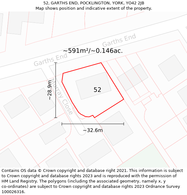 52, GARTHS END, POCKLINGTON, YORK, YO42 2JB: Plot and title map