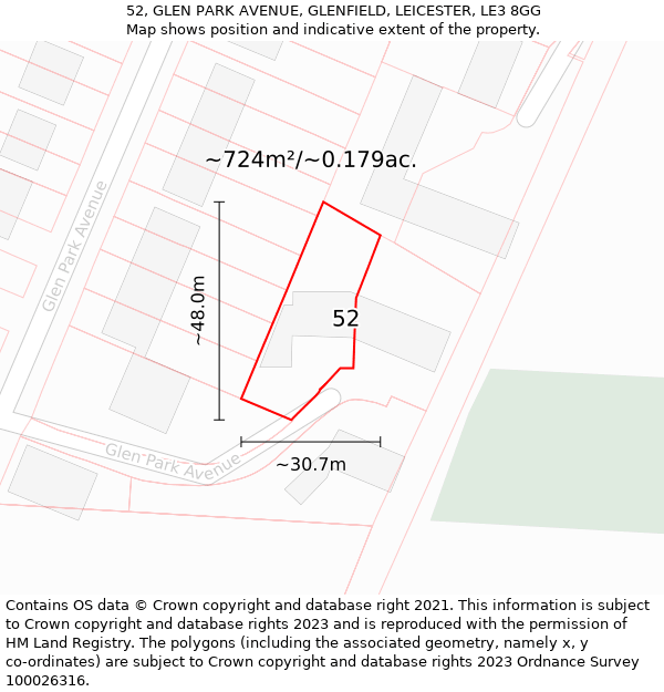 52, GLEN PARK AVENUE, GLENFIELD, LEICESTER, LE3 8GG: Plot and title map