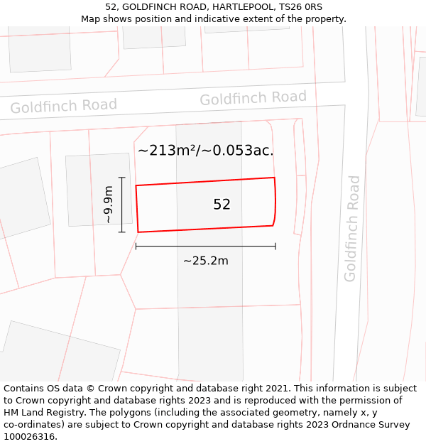 52, GOLDFINCH ROAD, HARTLEPOOL, TS26 0RS: Plot and title map
