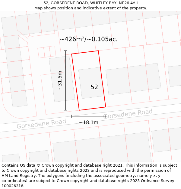 52, GORSEDENE ROAD, WHITLEY BAY, NE26 4AH: Plot and title map