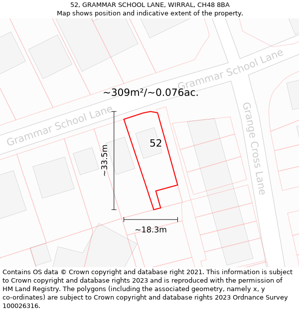 52, GRAMMAR SCHOOL LANE, WIRRAL, CH48 8BA: Plot and title map