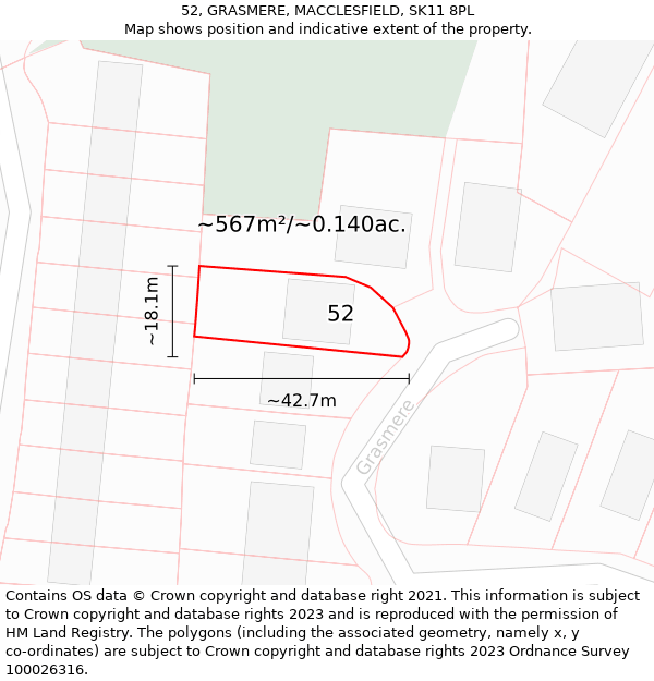 52, GRASMERE, MACCLESFIELD, SK11 8PL: Plot and title map