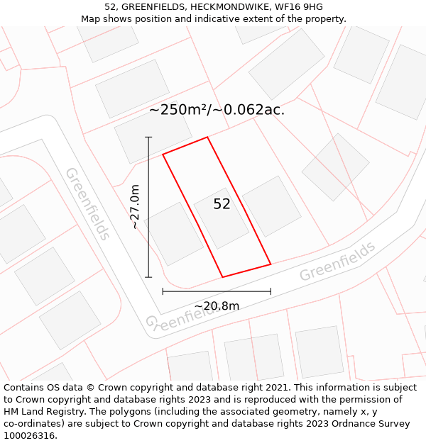 52, GREENFIELDS, HECKMONDWIKE, WF16 9HG: Plot and title map