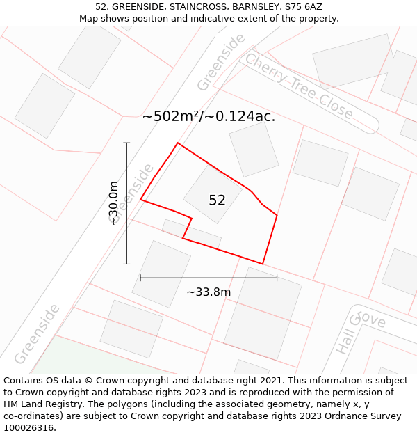 52, GREENSIDE, STAINCROSS, BARNSLEY, S75 6AZ: Plot and title map