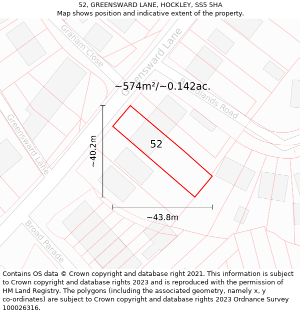 52, GREENSWARD LANE, HOCKLEY, SS5 5HA: Plot and title map