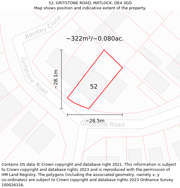 52, GRITSTONE ROAD, MATLOCK, DE4 3GD: Plot and title map