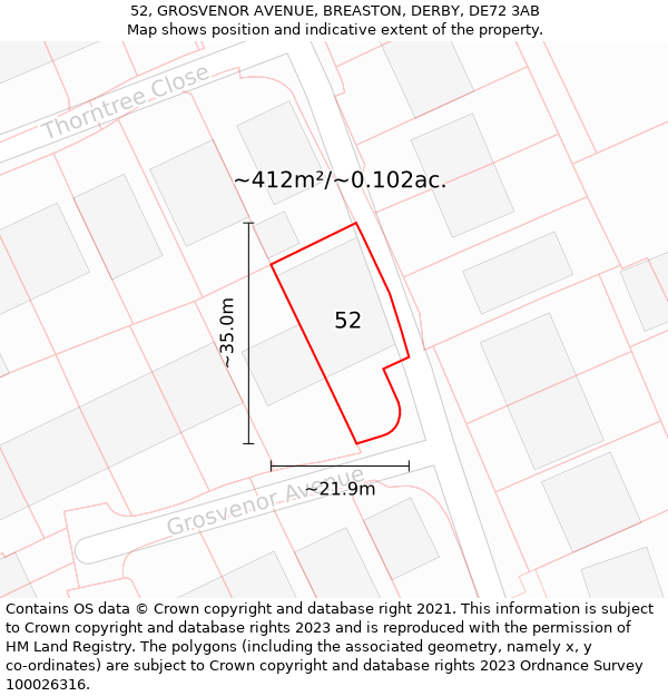 52, GROSVENOR AVENUE, BREASTON, DERBY, DE72 3AB: Plot and title map