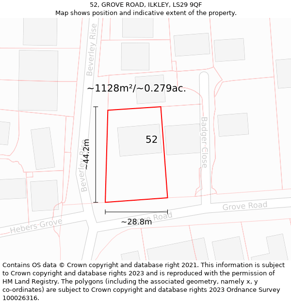 52, GROVE ROAD, ILKLEY, LS29 9QF: Plot and title map