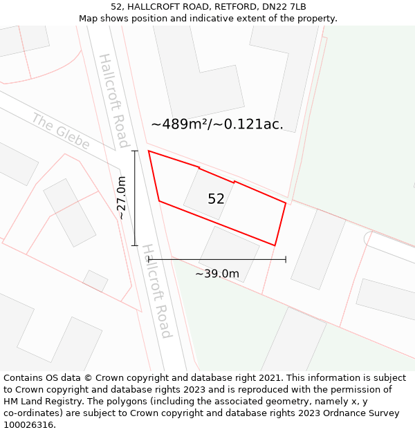 52, HALLCROFT ROAD, RETFORD, DN22 7LB: Plot and title map