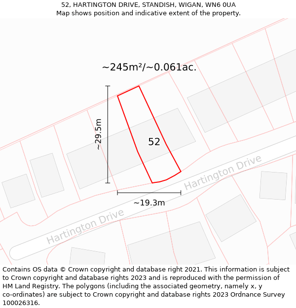 52, HARTINGTON DRIVE, STANDISH, WIGAN, WN6 0UA: Plot and title map