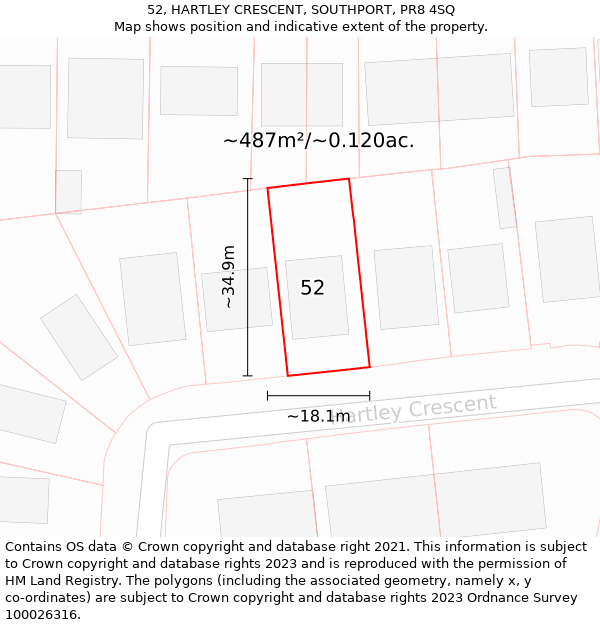 52, HARTLEY CRESCENT, SOUTHPORT, PR8 4SQ: Plot and title map