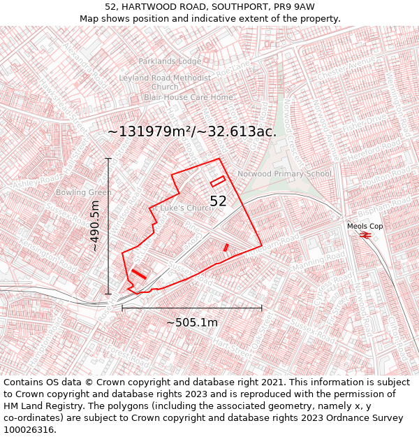 52, HARTWOOD ROAD, SOUTHPORT, PR9 9AW: Plot and title map