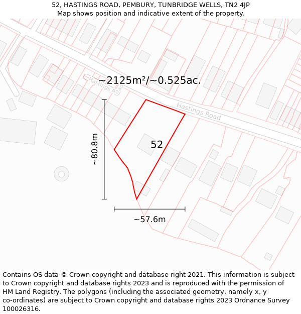 52, HASTINGS ROAD, PEMBURY, TUNBRIDGE WELLS, TN2 4JP: Plot and title map