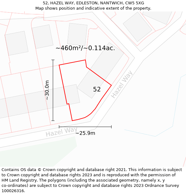 52, HAZEL WAY, EDLESTON, NANTWICH, CW5 5XG: Plot and title map