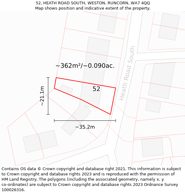 52, HEATH ROAD SOUTH, WESTON, RUNCORN, WA7 4QQ: Plot and title map