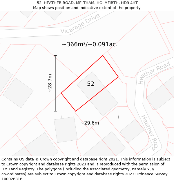 52, HEATHER ROAD, MELTHAM, HOLMFIRTH, HD9 4HT: Plot and title map