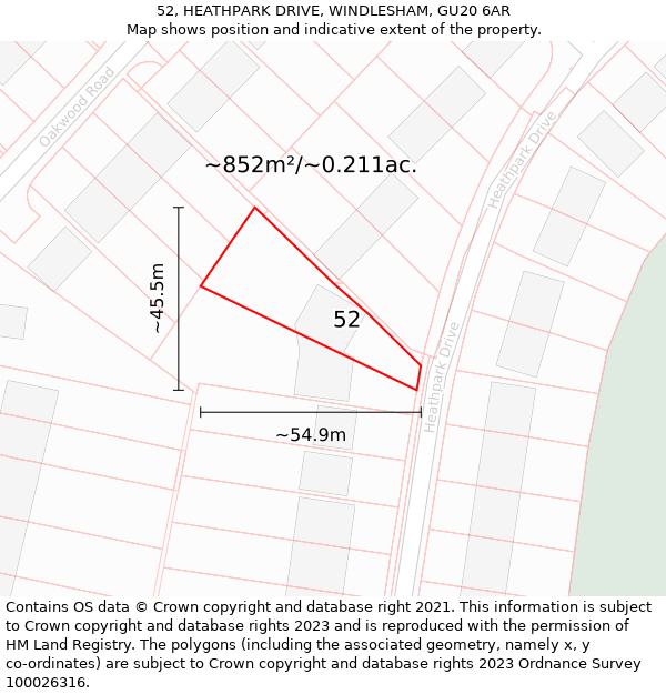 52, HEATHPARK DRIVE, WINDLESHAM, GU20 6AR: Plot and title map