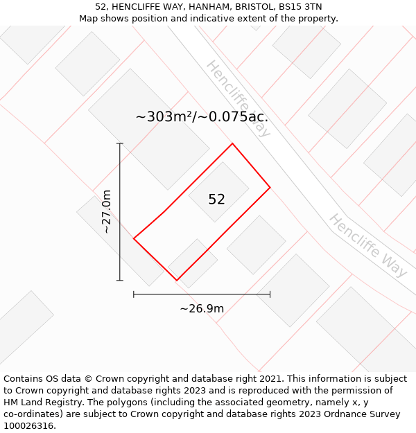 52, HENCLIFFE WAY, HANHAM, BRISTOL, BS15 3TN: Plot and title map