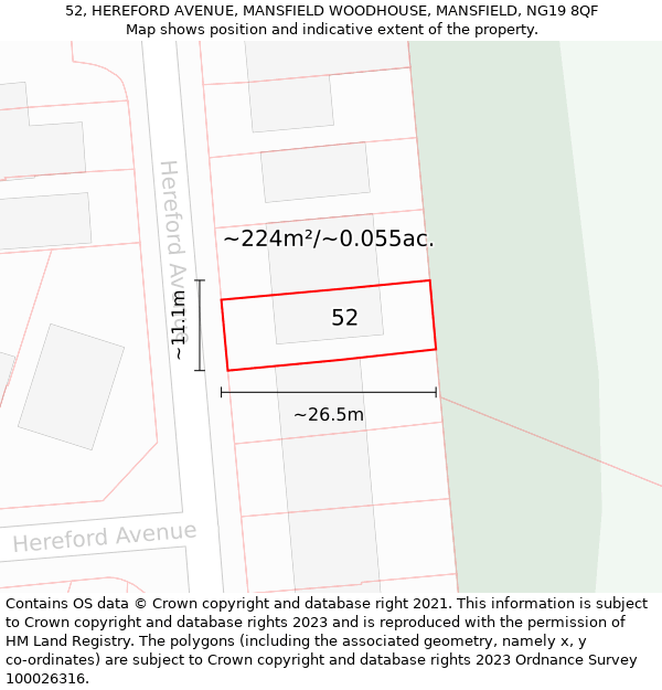 52, HEREFORD AVENUE, MANSFIELD WOODHOUSE, MANSFIELD, NG19 8QF: Plot and title map