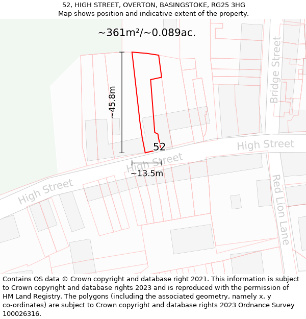 52, HIGH STREET, OVERTON, BASINGSTOKE, RG25 3HG: Plot and title map