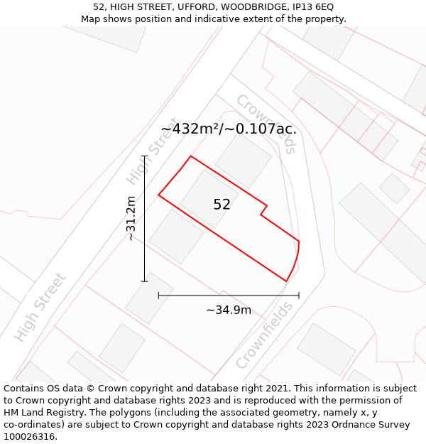 52, HIGH STREET, UFFORD, WOODBRIDGE, IP13 6EQ: Plot and title map