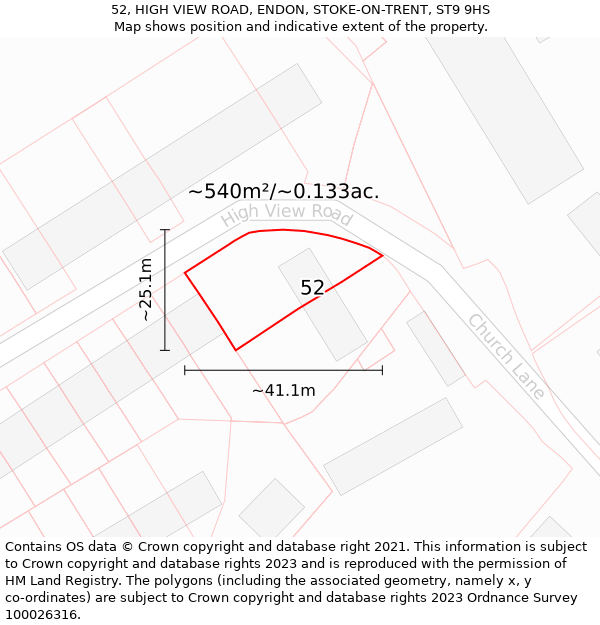 52, HIGH VIEW ROAD, ENDON, STOKE-ON-TRENT, ST9 9HS: Plot and title map