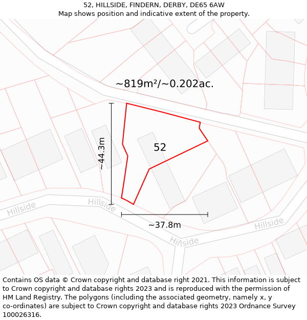 52, HILLSIDE, FINDERN, DERBY, DE65 6AW: Plot and title map