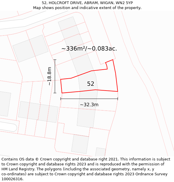 52, HOLCROFT DRIVE, ABRAM, WIGAN, WN2 5YP: Plot and title map