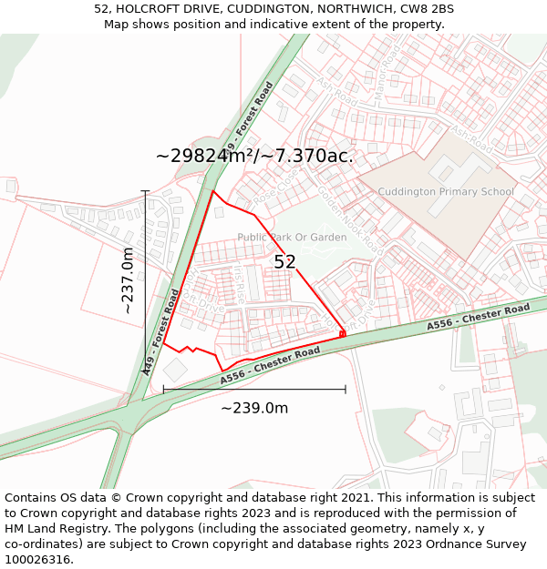 52, HOLCROFT DRIVE, CUDDINGTON, NORTHWICH, CW8 2BS: Plot and title map