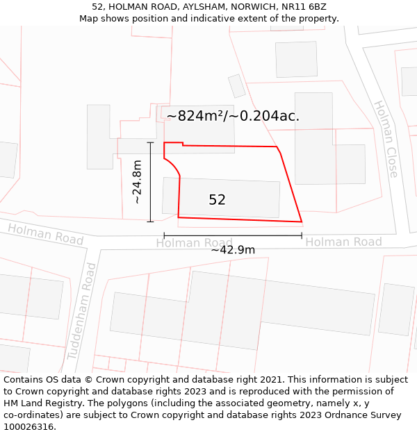 52, HOLMAN ROAD, AYLSHAM, NORWICH, NR11 6BZ: Plot and title map