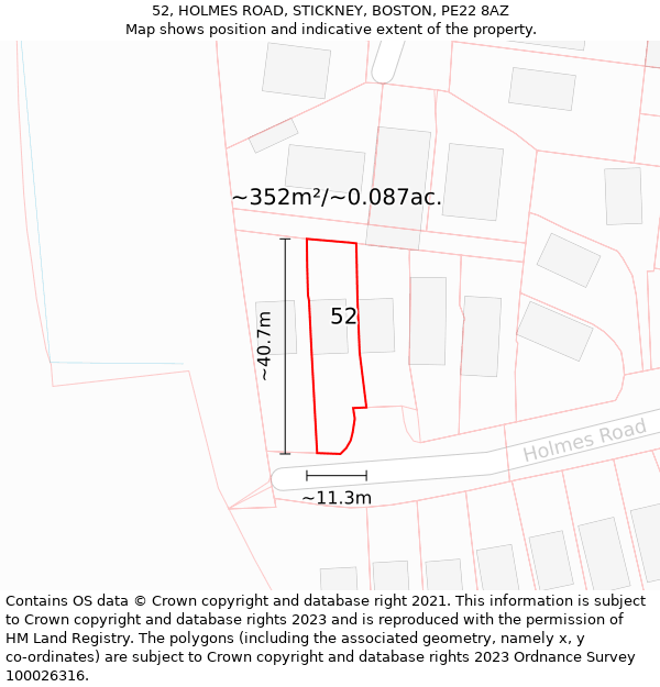 52, HOLMES ROAD, STICKNEY, BOSTON, PE22 8AZ: Plot and title map