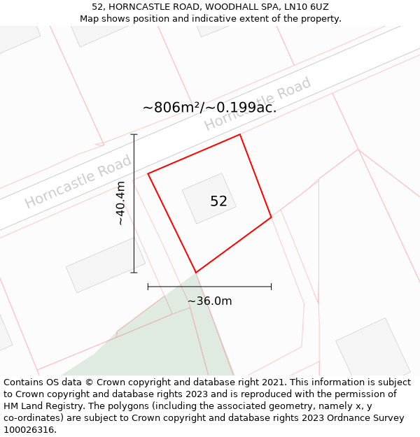 52, HORNCASTLE ROAD, WOODHALL SPA, LN10 6UZ: Plot and title map