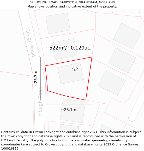 52, HOUGH ROAD, BARKSTON, GRANTHAM, NG32 2NS: Plot and title map