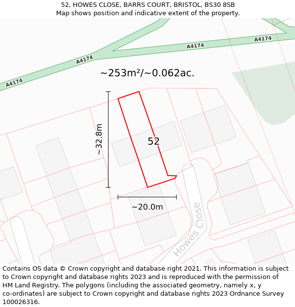 52, HOWES CLOSE, BARRS COURT, BRISTOL, BS30 8SB: Plot and title map