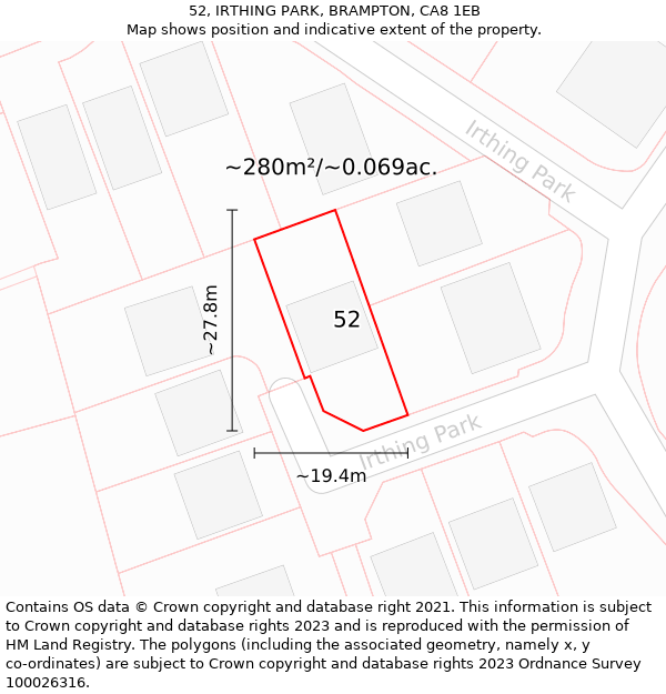 52, IRTHING PARK, BRAMPTON, CA8 1EB: Plot and title map