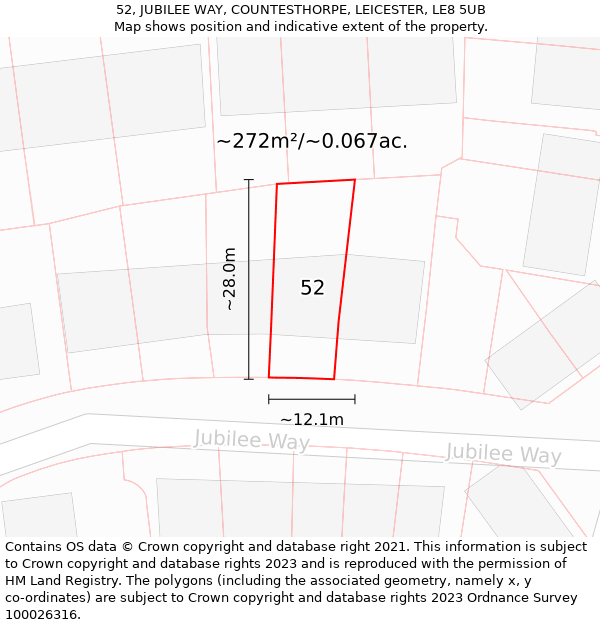 52, JUBILEE WAY, COUNTESTHORPE, LEICESTER, LE8 5UB: Plot and title map