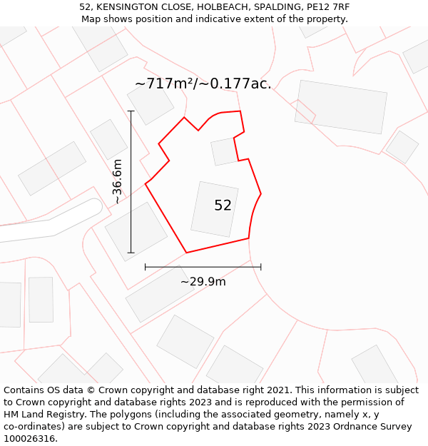 52, KENSINGTON CLOSE, HOLBEACH, SPALDING, PE12 7RF: Plot and title map