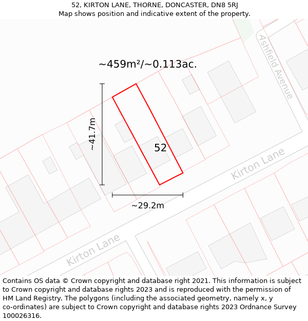 52, KIRTON LANE, THORNE, DONCASTER, DN8 5RJ: Plot and title map